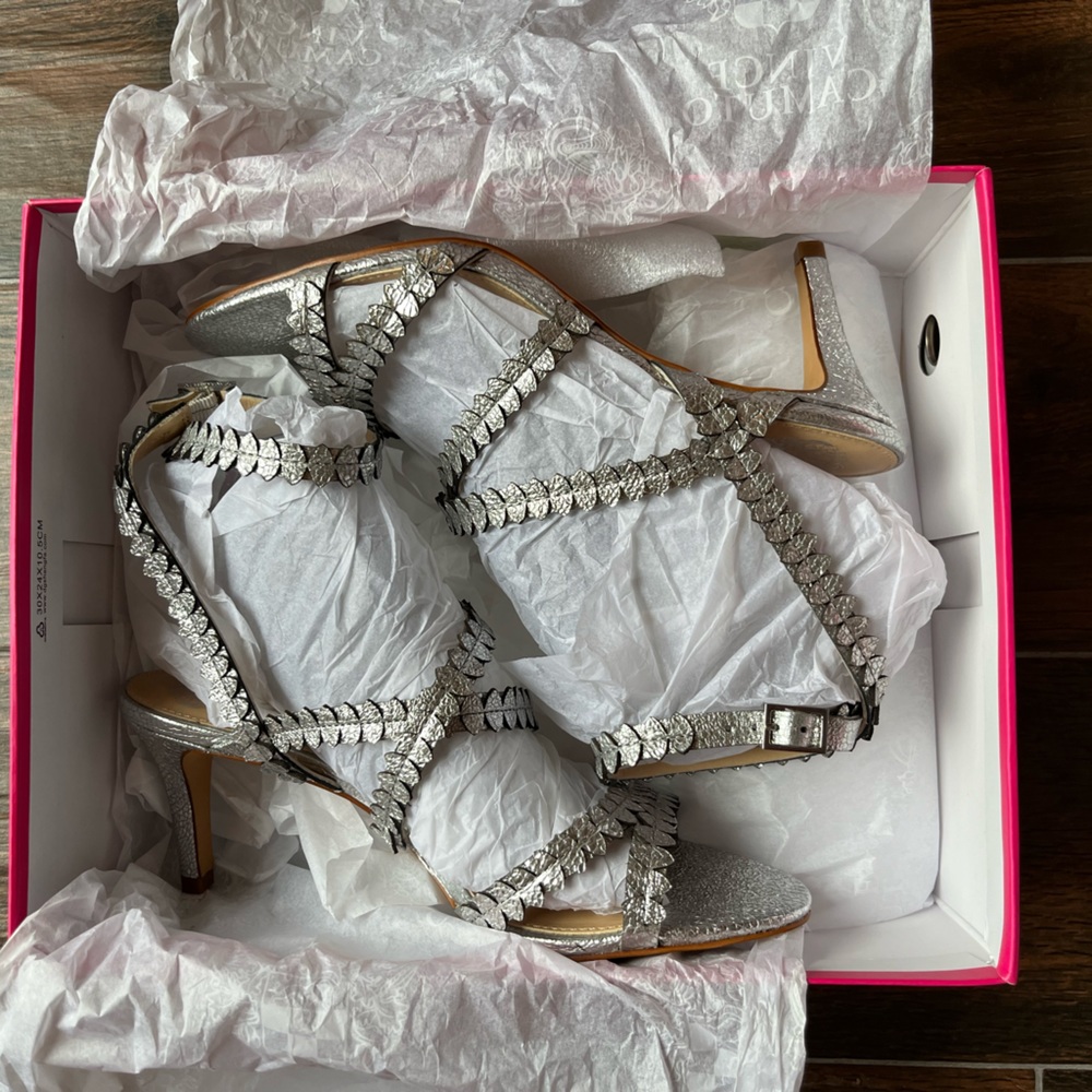 Women’s silver Vince Camuto “yuria” heels